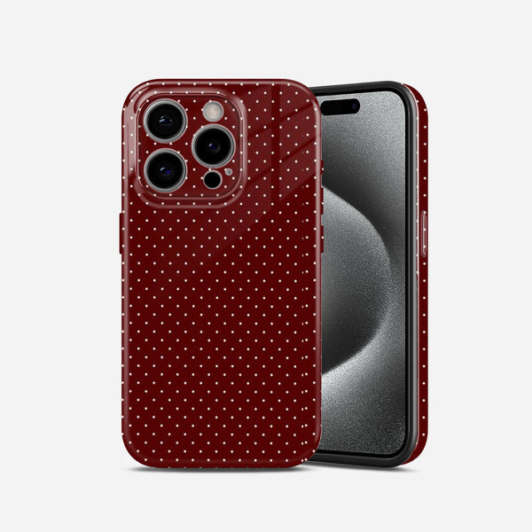 Dark Red with White Polka Dot Pattern, Hard Glossy Case - Stylish & Protective Cove