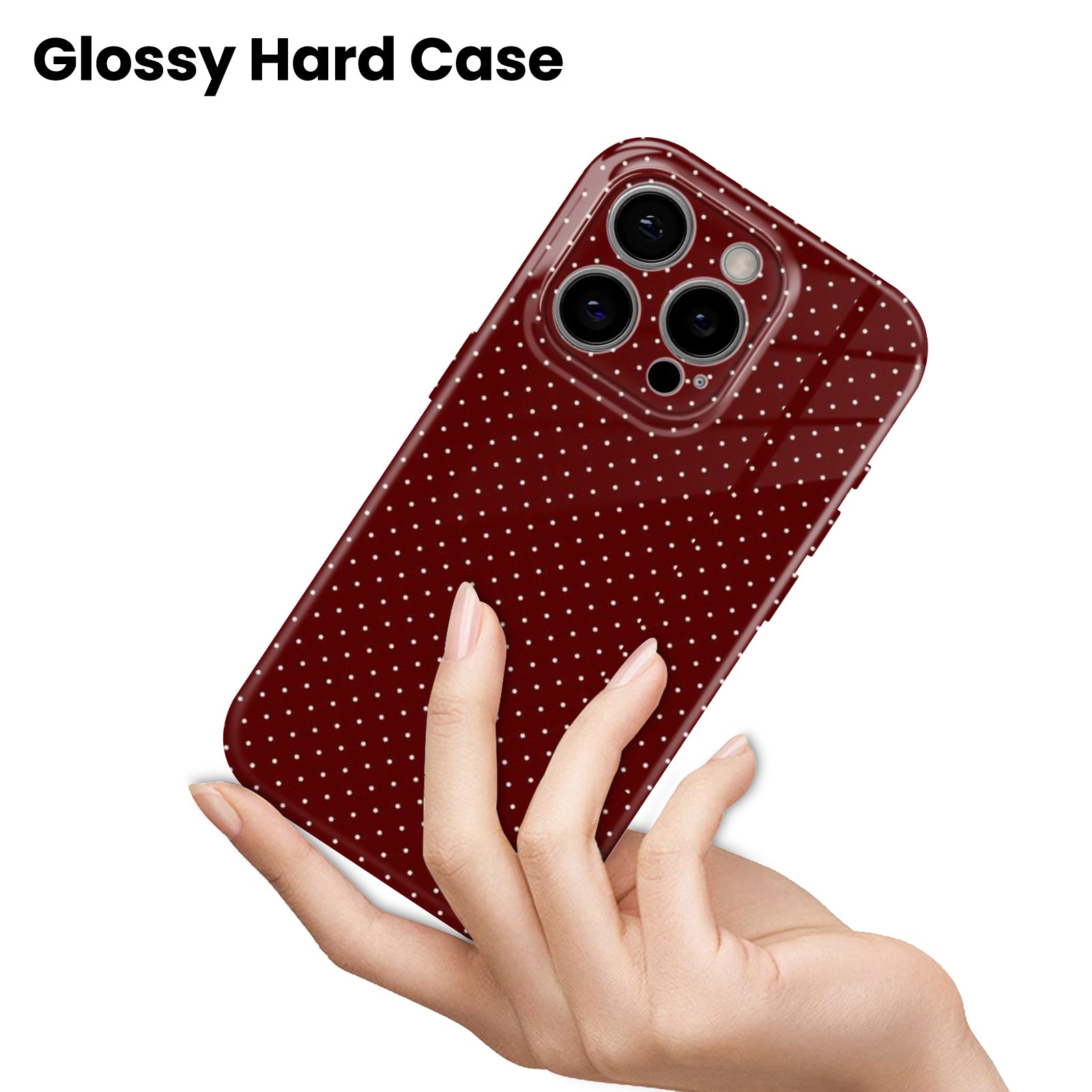 Dark Red with White Polka Dot Pattern, Hard Glossy Case - Stylish & Protective Cove