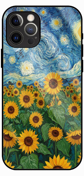 Sunflower Starry Night Art Print, Luxury Glass Back Phone Case