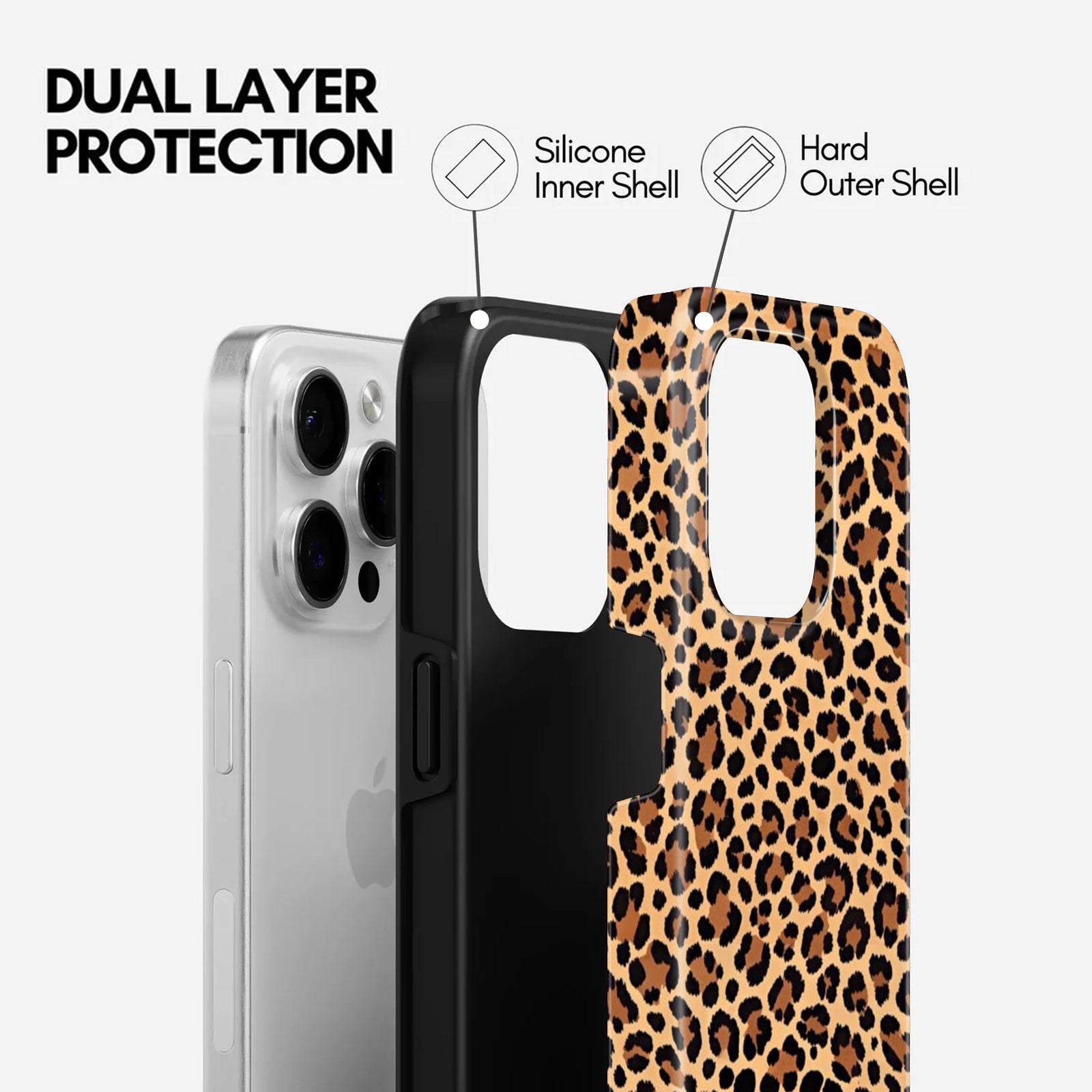 Leopard Print, 2 in 1 Mobile Case, Dual Layer Protective Cover