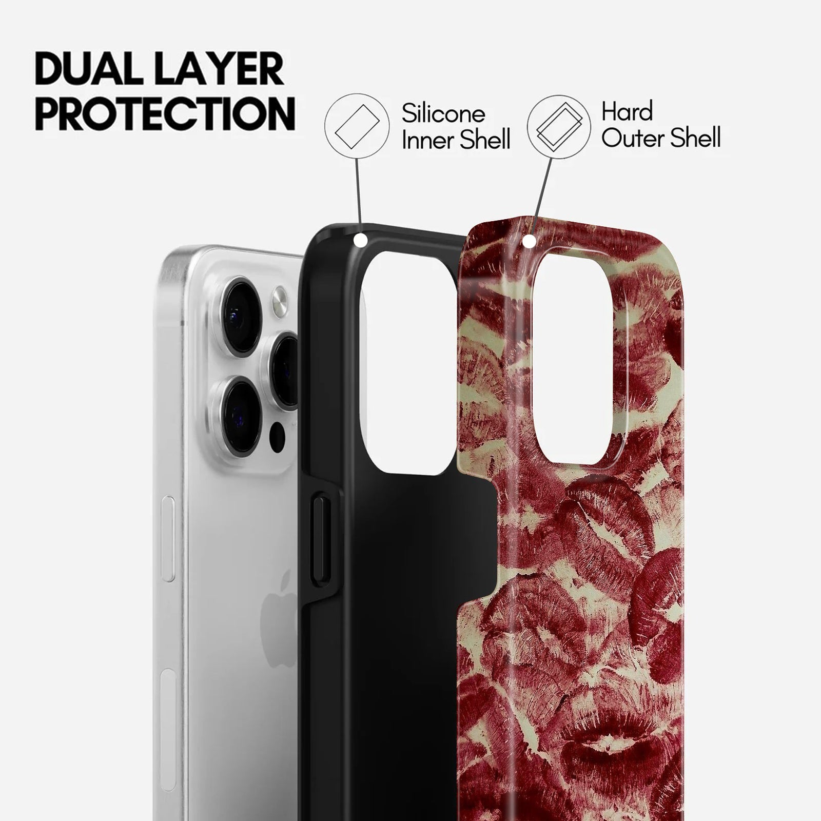Red Lipstick Kiss Print, 2 in 1 Mobile Case, Dual Layer Protective Cover