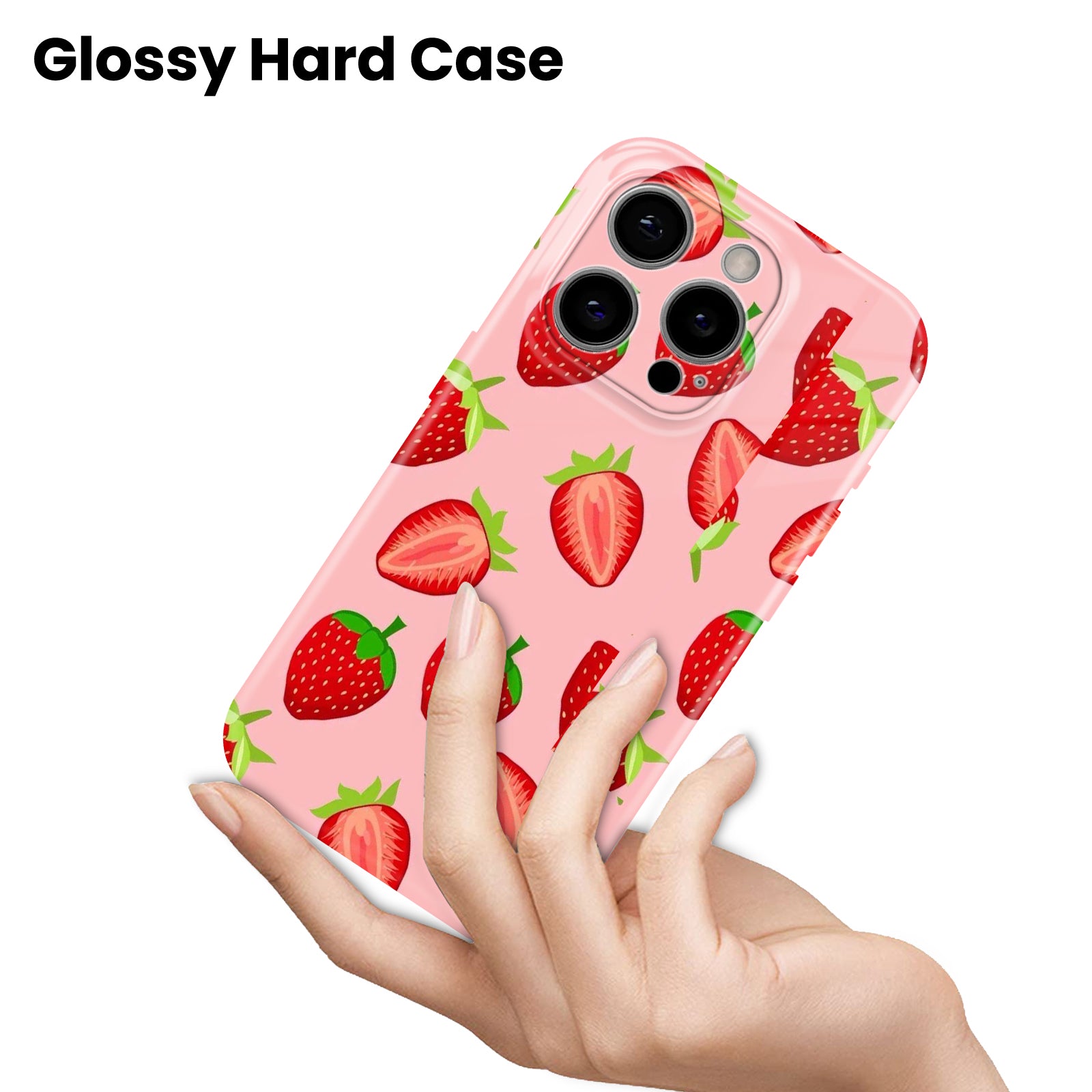 Strawberry, Pink Cute Fruit Pattern Print, Hard Glossy Case - Stylish & Protective Cover