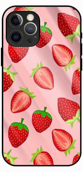 Strawberry Pattern, Pink, Fruit Theme, Luxury Glass Back Phone Case