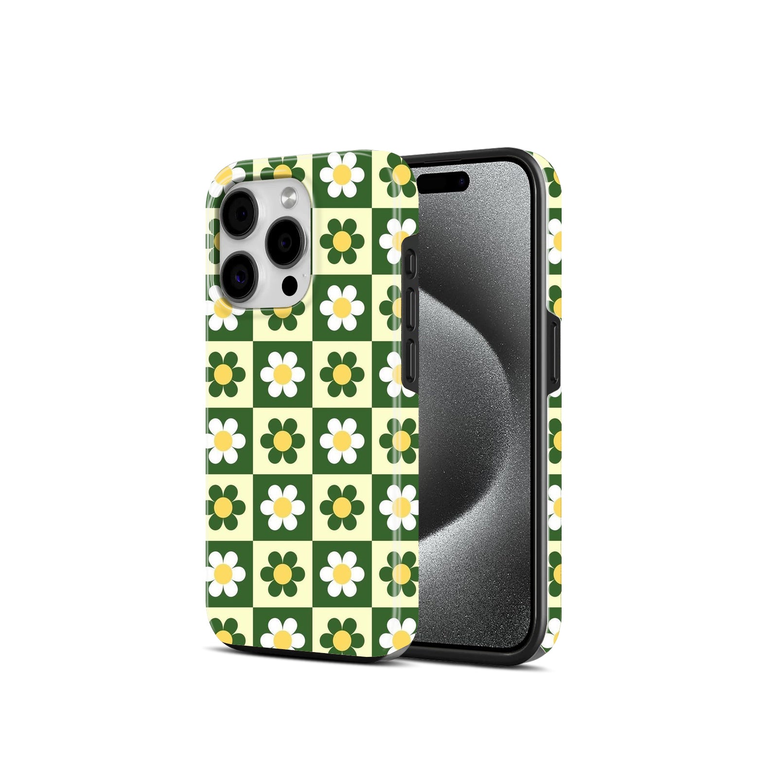 Daisy Floral Checkered Pattern, 2 in 1 Mobile Case, Dual Layer Protective Cover