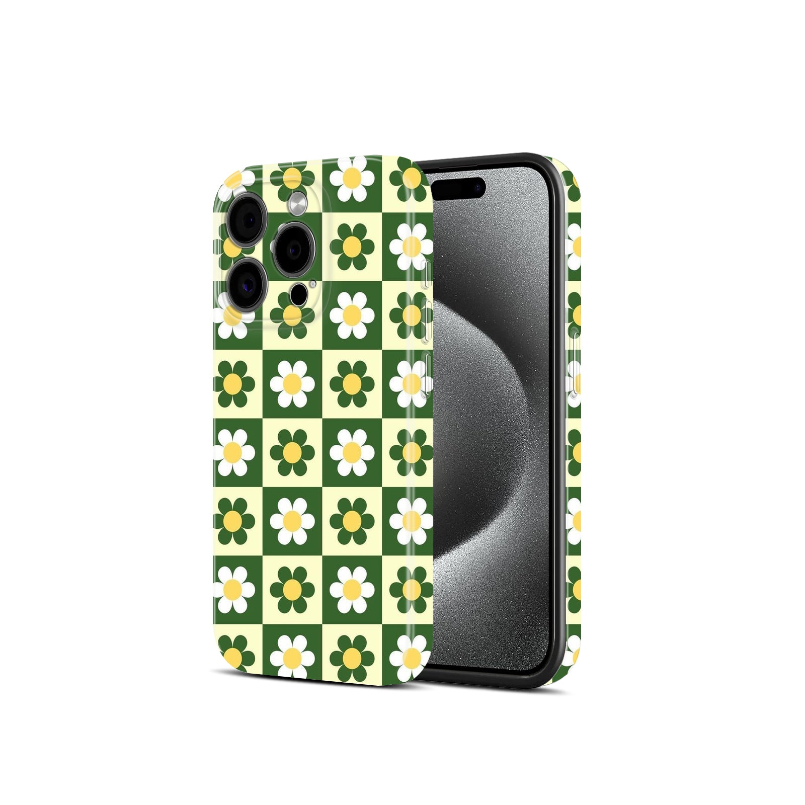 Daisy Checkered Floral Pattern, Green and Yellow Design, Hard Glossy Case - Stylish & Protective Cover
