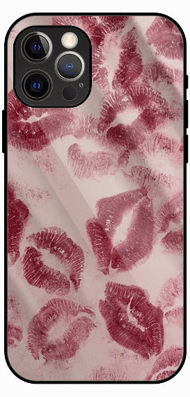 Lips Print Design, Pink and Red Theme, Luxury Glass Back Phone Case