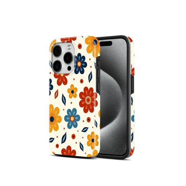 Retro Floral Print, Orange, Red and Blue, 2 in 1 Mobile Case, Dual Layer Protective Cover