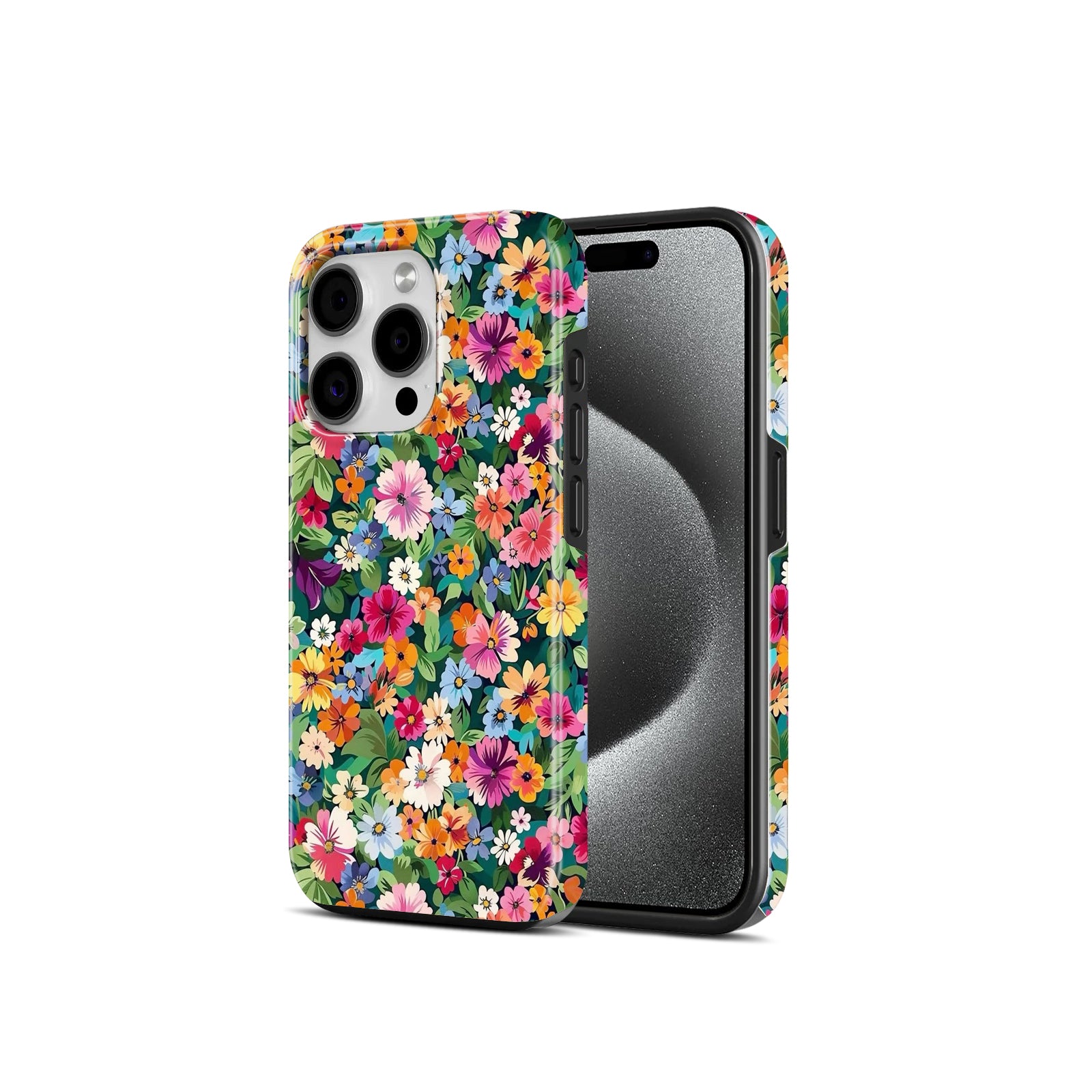 Colorful Floral Print, 2 in 1 Mobile Case, Dual Layer Protective Cover