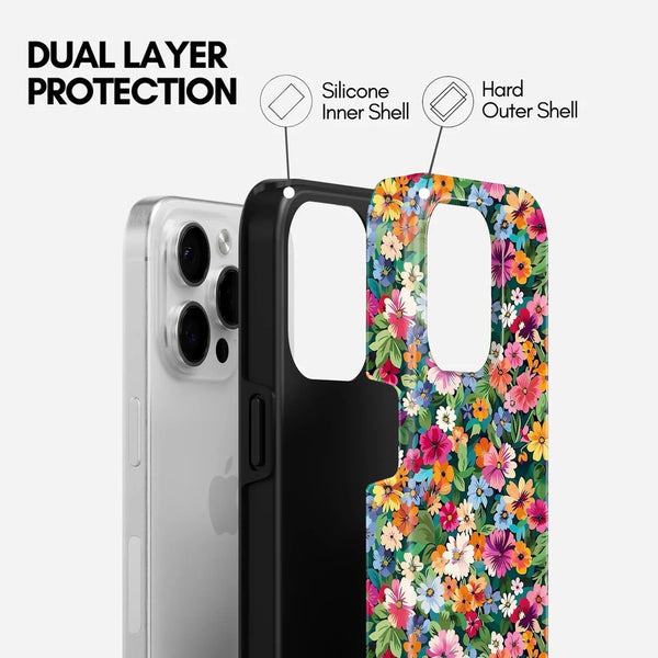 Colorful Floral Print, 2 in 1 Mobile Case, Dual Layer Protective Cover