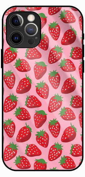 Strawberry Pattern, Pink, Luxury Glass Back Phone Case