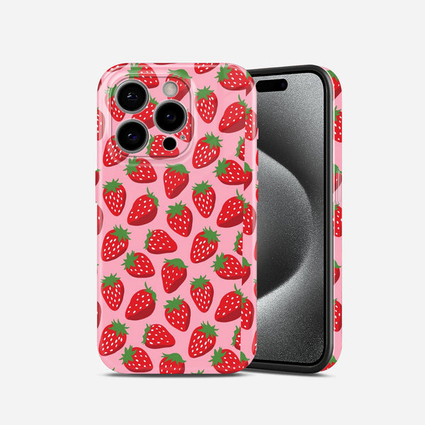 Strawberry Pattern, Pink Cute Fruit Design, Hard Glossy Case - Stylish & Protective Cover