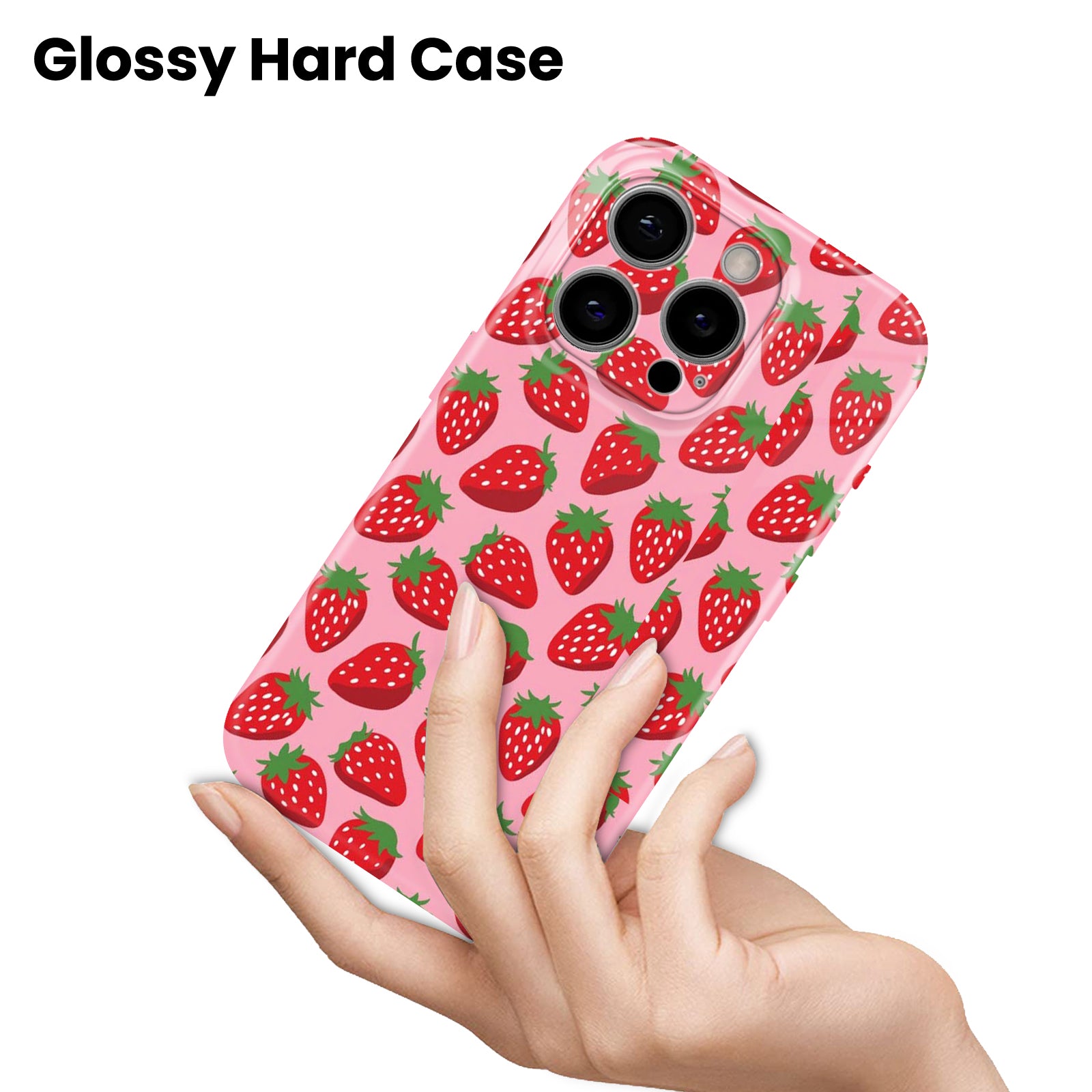 Strawberry Pattern, Pink Cute Fruit Design, Hard Glossy Case - Stylish & Protective Cover