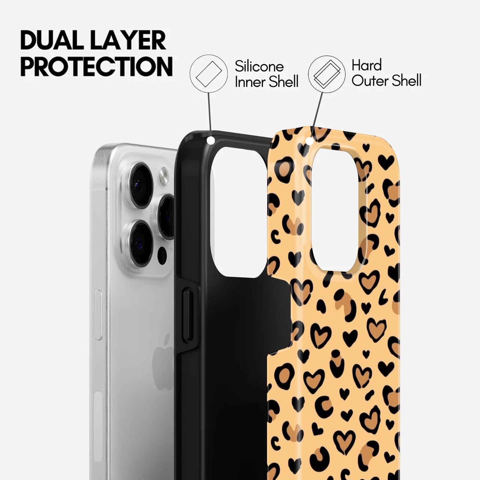 Leopard Heart Print, 2 in 1 Mobile Case, Dual Layer Protective Cover