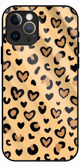 Leopard Heart Print, Luxury Glass Back Phone Case