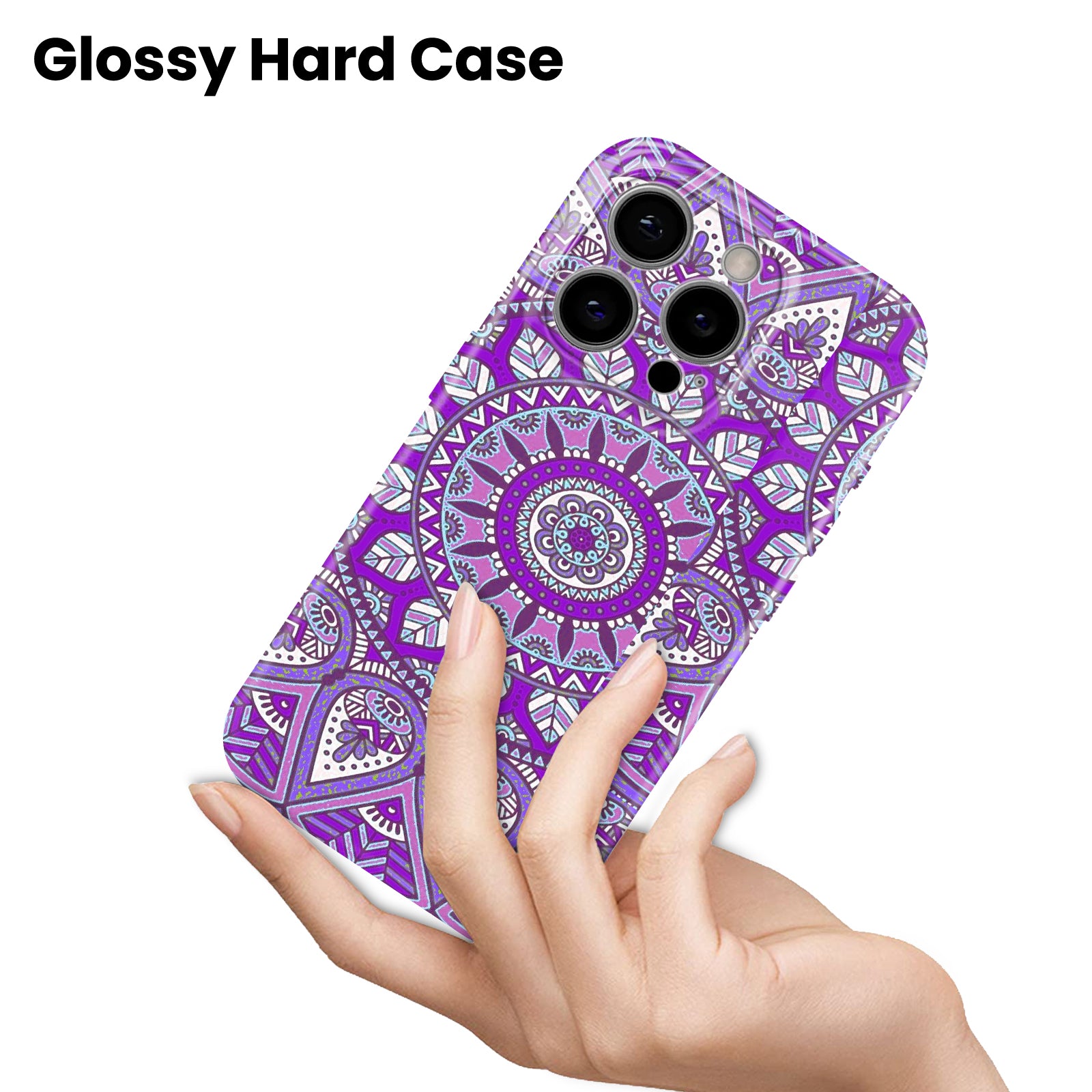 Purple Mandala Design, Boho Floral Pattern, Hard Glossy Case - Stylish & Protective Cover