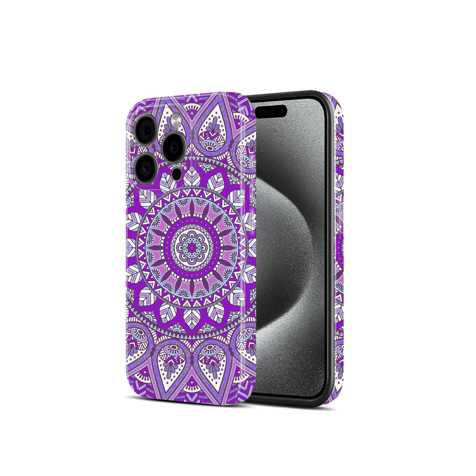 Purple Mandala Design, Boho Floral Pattern, Hard Glossy Case - Stylish & Protective Cover