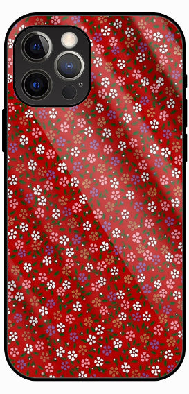 Red Floral Pattern, Luxury Glass Back Phone Case