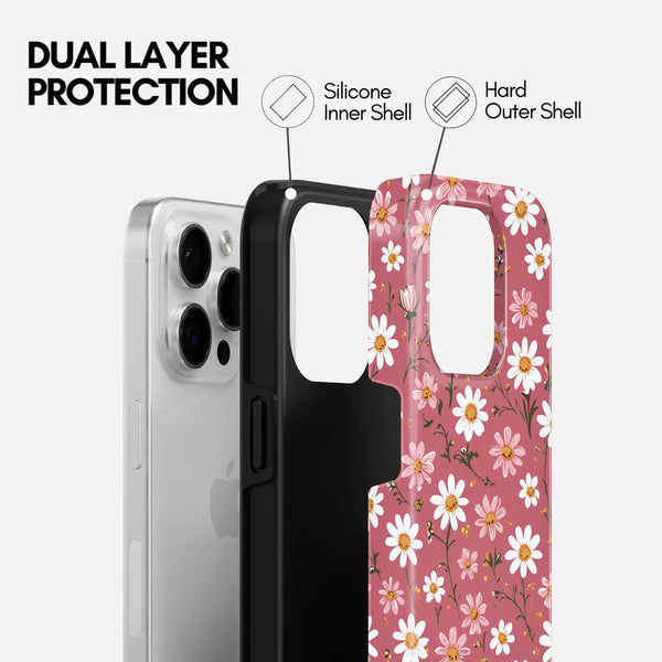 Pink Daisy Floral Design, 2 in 1 Mobile Case, Dual Layer Protective Cover
