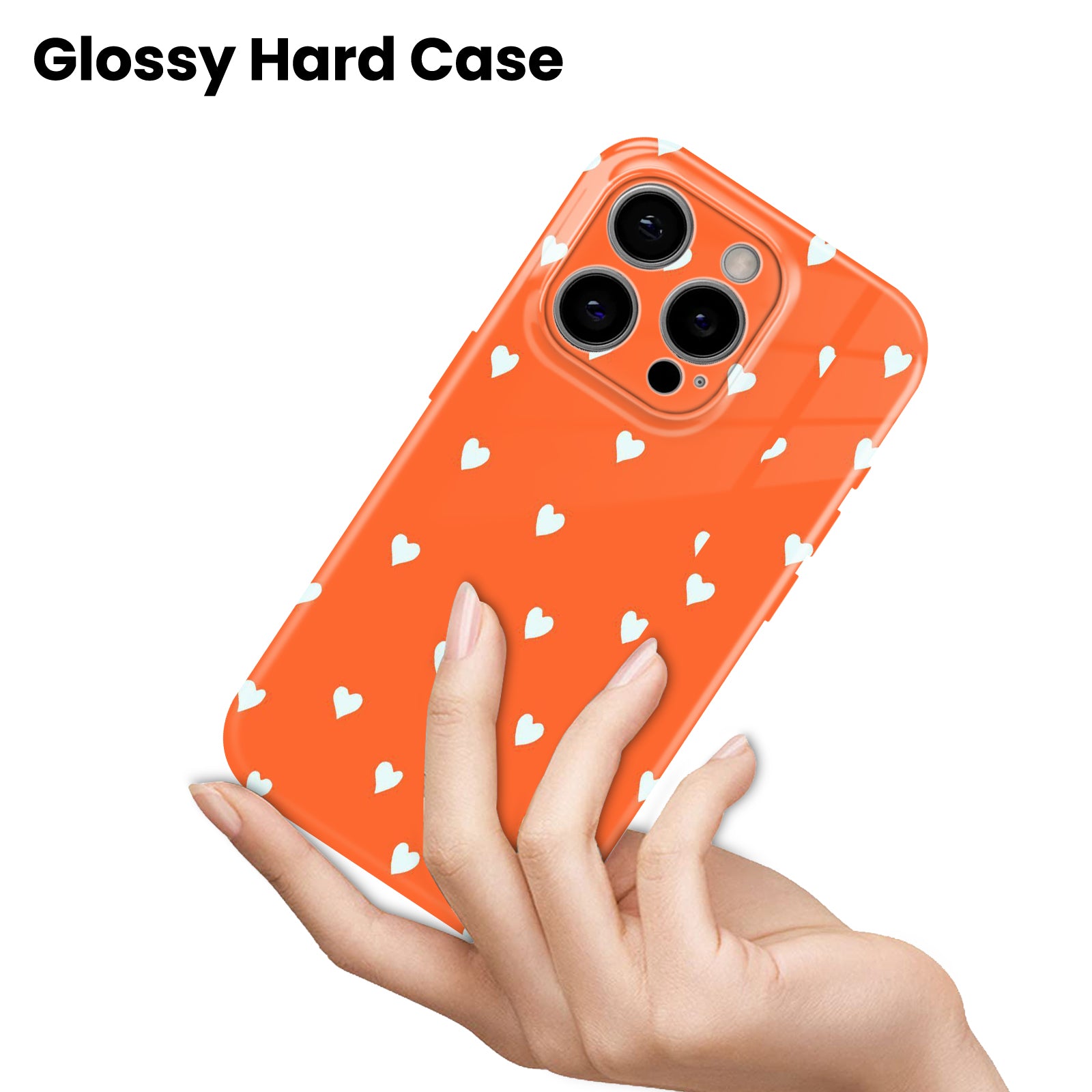 Orange with White Hearts Pattern, Hard Glossy Case - Stylish & Protective Cover