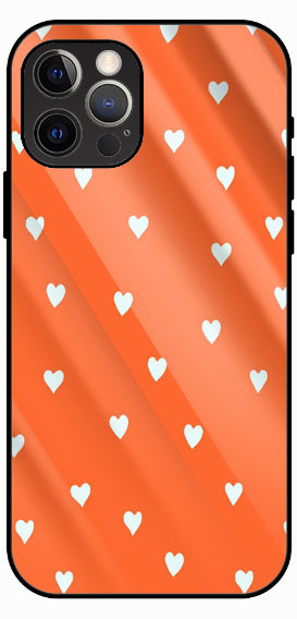Orange with White Hearts Pattern, Luxury Glass Back Phone Case