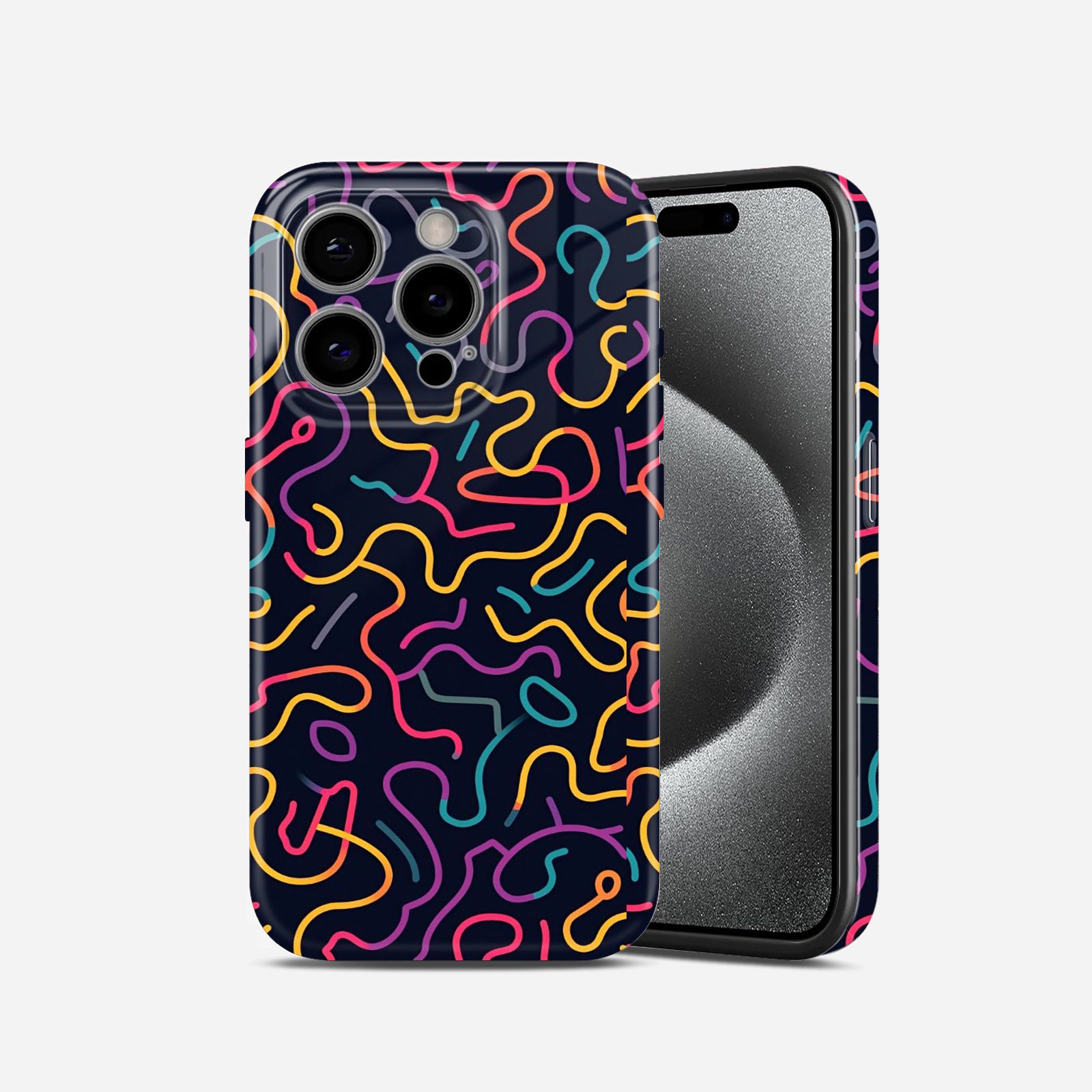 Neon Swirl Pattern, Dark Navy Background, Hard Glossy Case - Stylish & Protective Cover