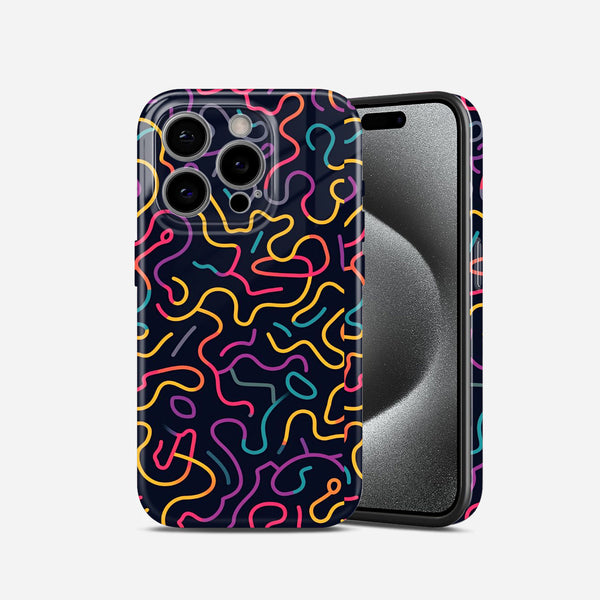 Neon Swirl Pattern, Dark Navy Background, Hard Glossy Case - Stylish & Protective Cover