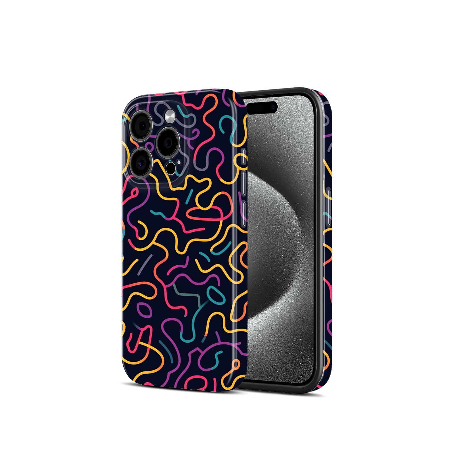 Neon Swirl Pattern, Dark Navy Background, Hard Glossy Case - Stylish & Protective Cover