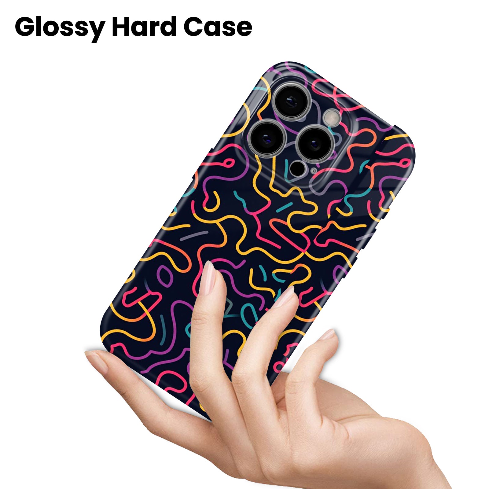 Neon Swirl Pattern, Dark Navy Background, Hard Glossy Case - Stylish & Protective Cover