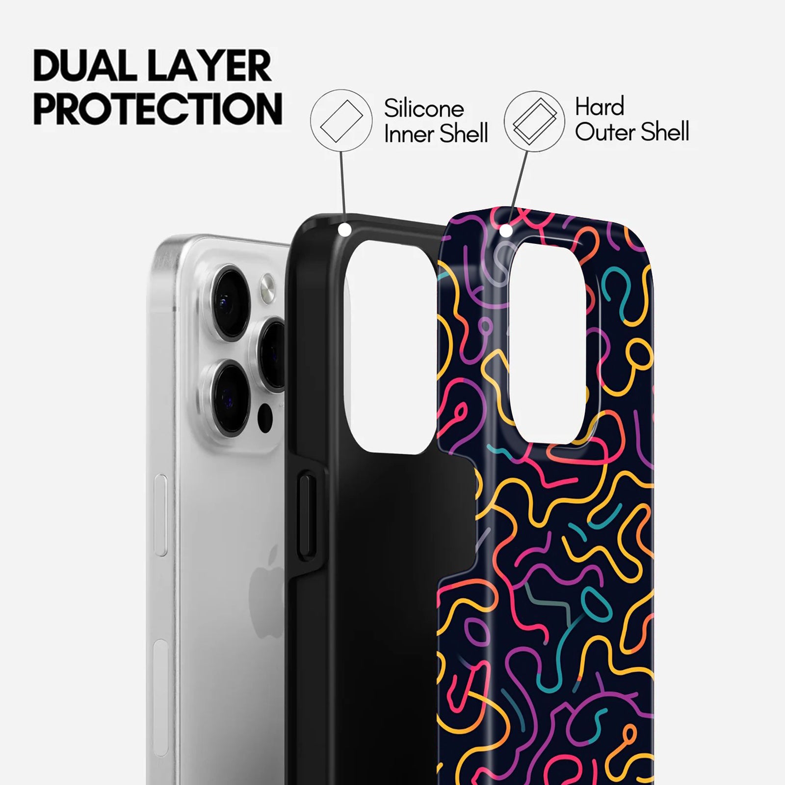 Neon Abstract Squiggle Design, 2 in 1 Mobile Case, Dual Layer Protective Cover