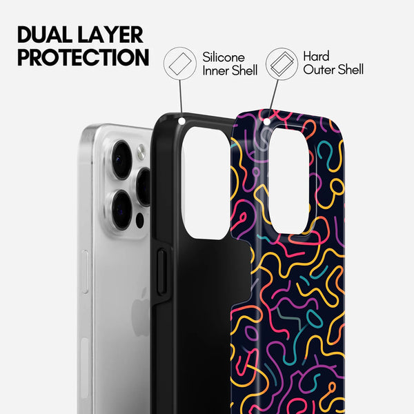 Neon Abstract Squiggle Design, 2 in 1 Mobile Case, Dual Layer Protective Cover