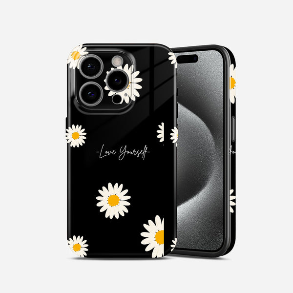 Black Daisy Floral Design, Love Yourself Theme, Hard Glossy Case - Stylish & Protective Cover