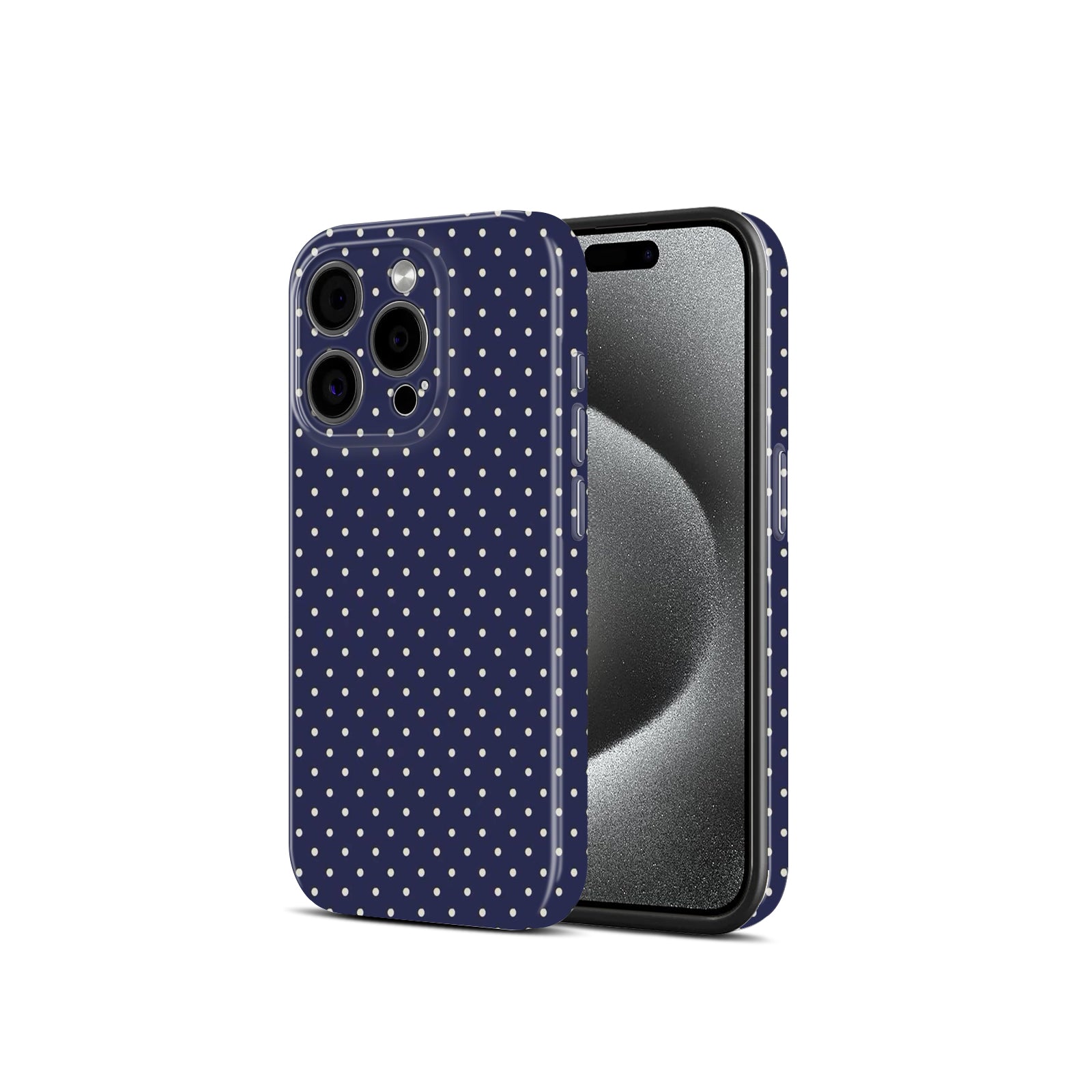 Navy Blue Polka Dot Pattern, Hard Glossy Case - Stylish & Protective Cover