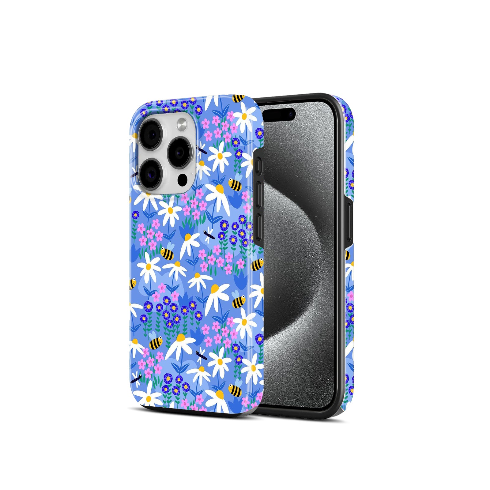Floral and Bee Print,2 in 1 Mobile Case, Dual Layer Silicone and Hard Shell