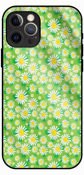 Daisy Floral Pattern, Green, Protective Cover, Luxury Glass Back Phone Case