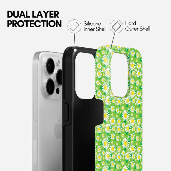 Daisy Floral Print,2 in 1 Mobile Case, Dual Layer Silicone and Hard Shell