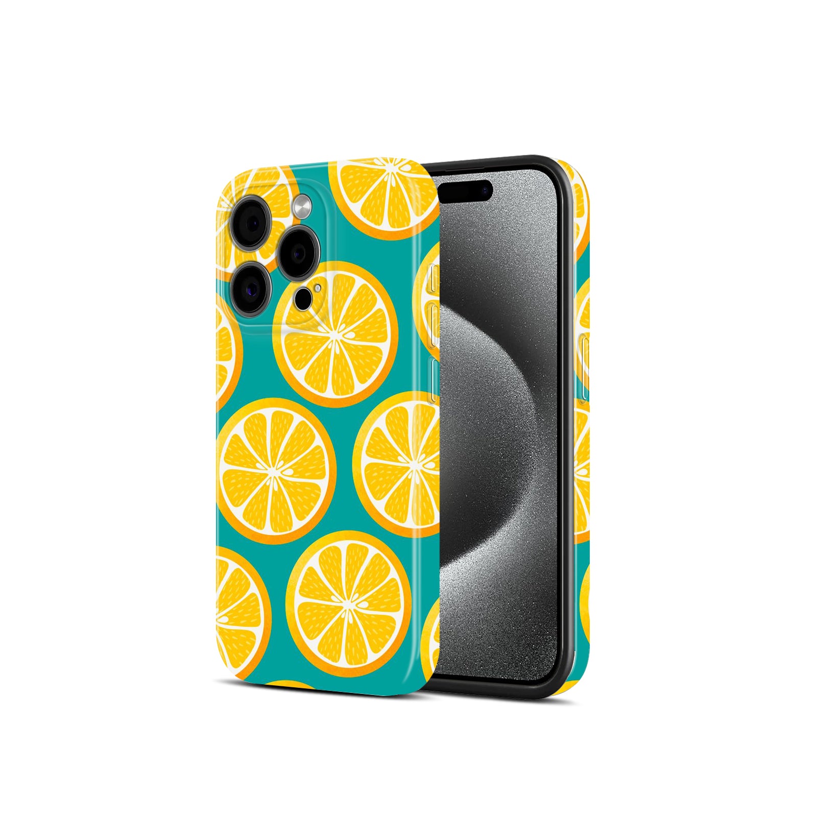Orange Slices Pattern, Teal Background, Citrus Fruit Theme, Hard Glossy Case - Stylish & Protective Cover