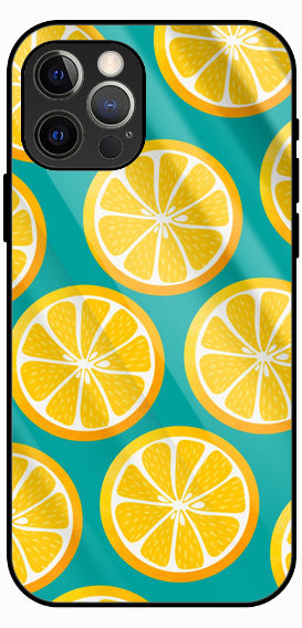 Lemon Slice Pattern, Teal and Yellow, Luxury Glass Back Phone Case
