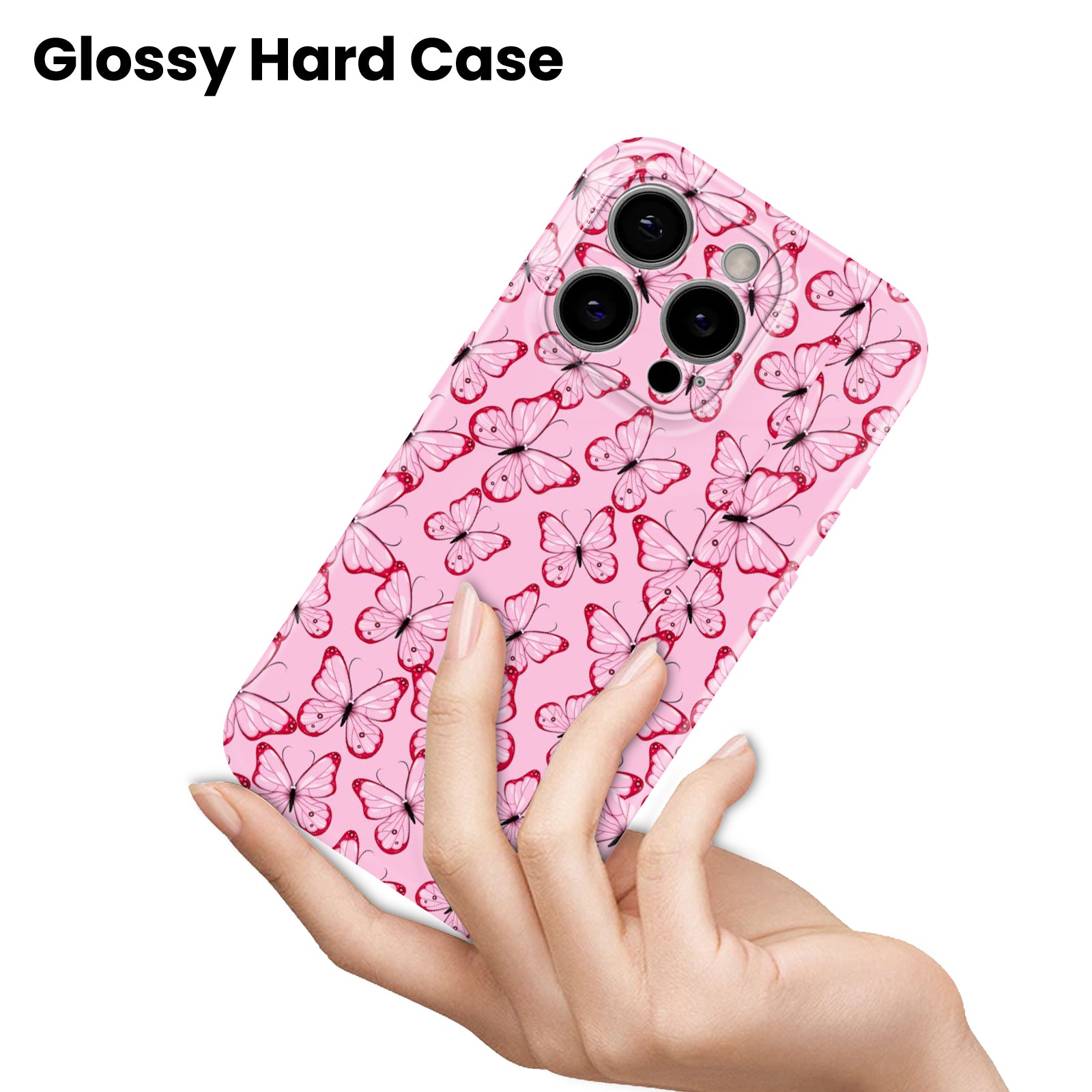 Butterfly Pattern, Pink Printed,  Hard Glossy Case - Stylish & Protective Cover