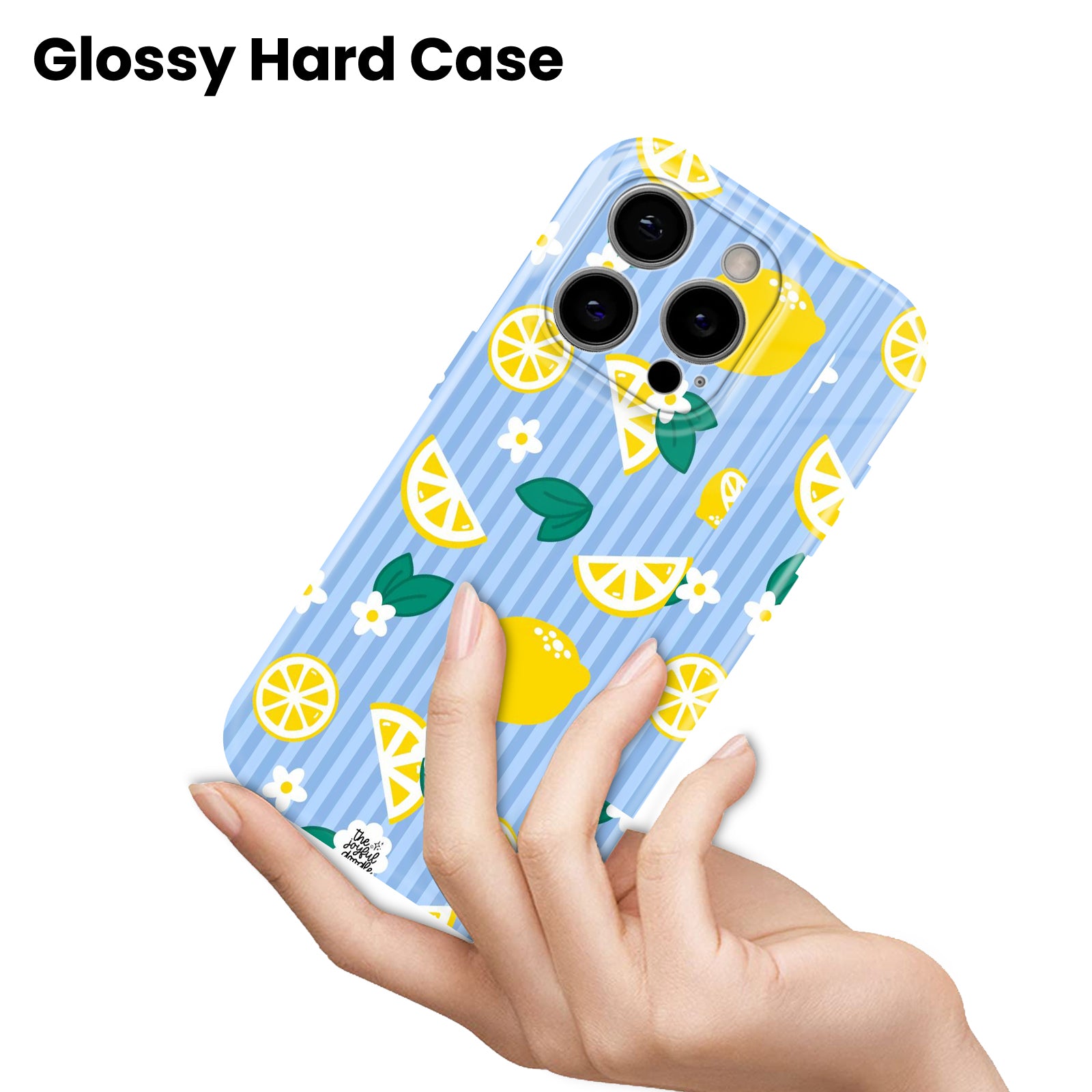 Lemon Print, Blue Striped Floral Citrus Pattern, Hard Glossy Case - Stylish & Protective Cover