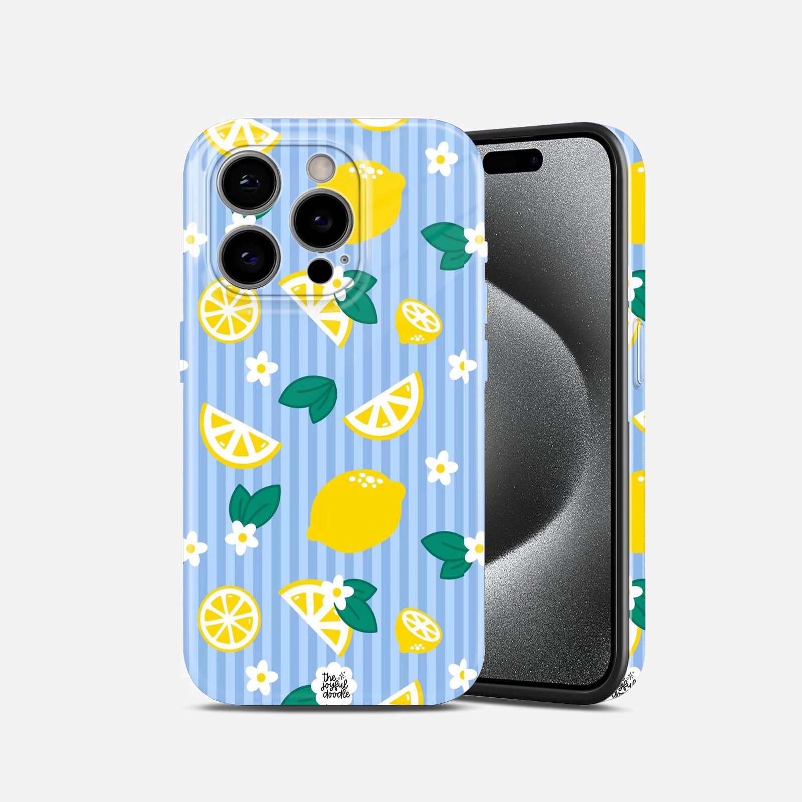 Lemon Print, Blue Striped Floral Citrus Pattern, Hard Glossy Case - Stylish & Protective Cover