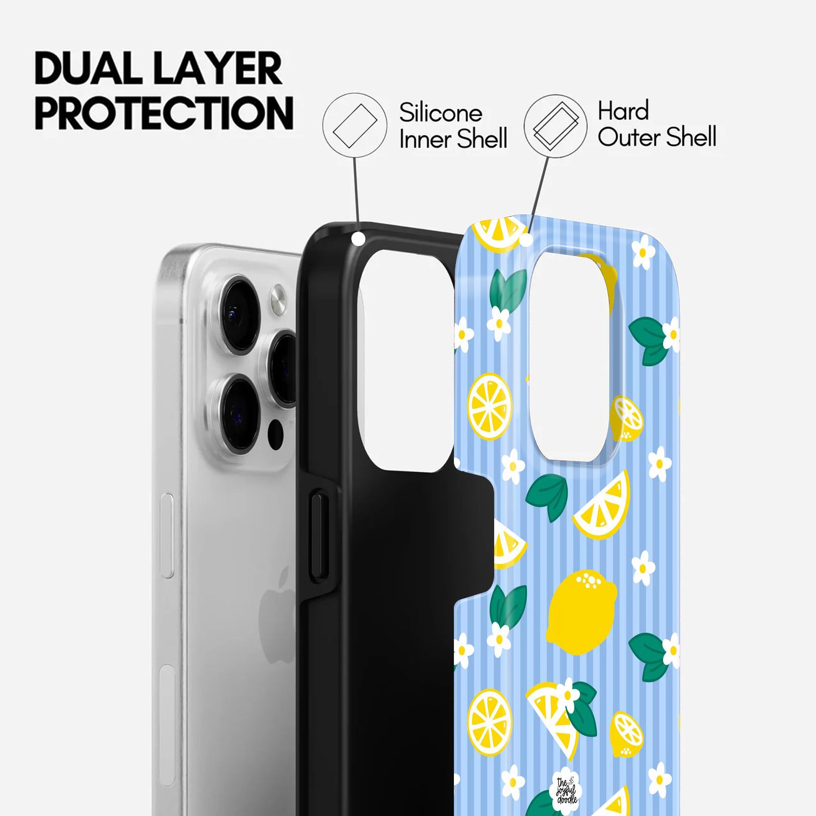 Lemon and Floral Pattern Case, 2 in 1 Mobile Case, Dual Layer Protective Cover
