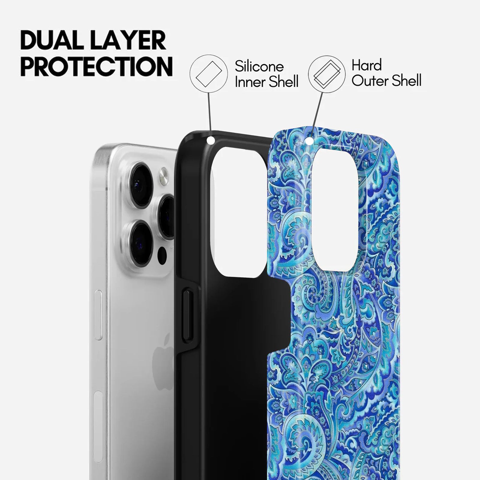 The Joyful Studio Blue Paisley Pattern, 2 in 1 Mobile Case, Dual Layer Protective Cover