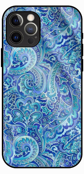 Blue Paisley Pattern, Luxury Glass Back Phone Case