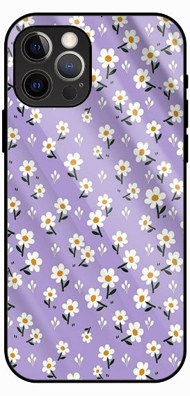 Purple Floral Daisy Pattern, Luxury Glass Back Phone Case