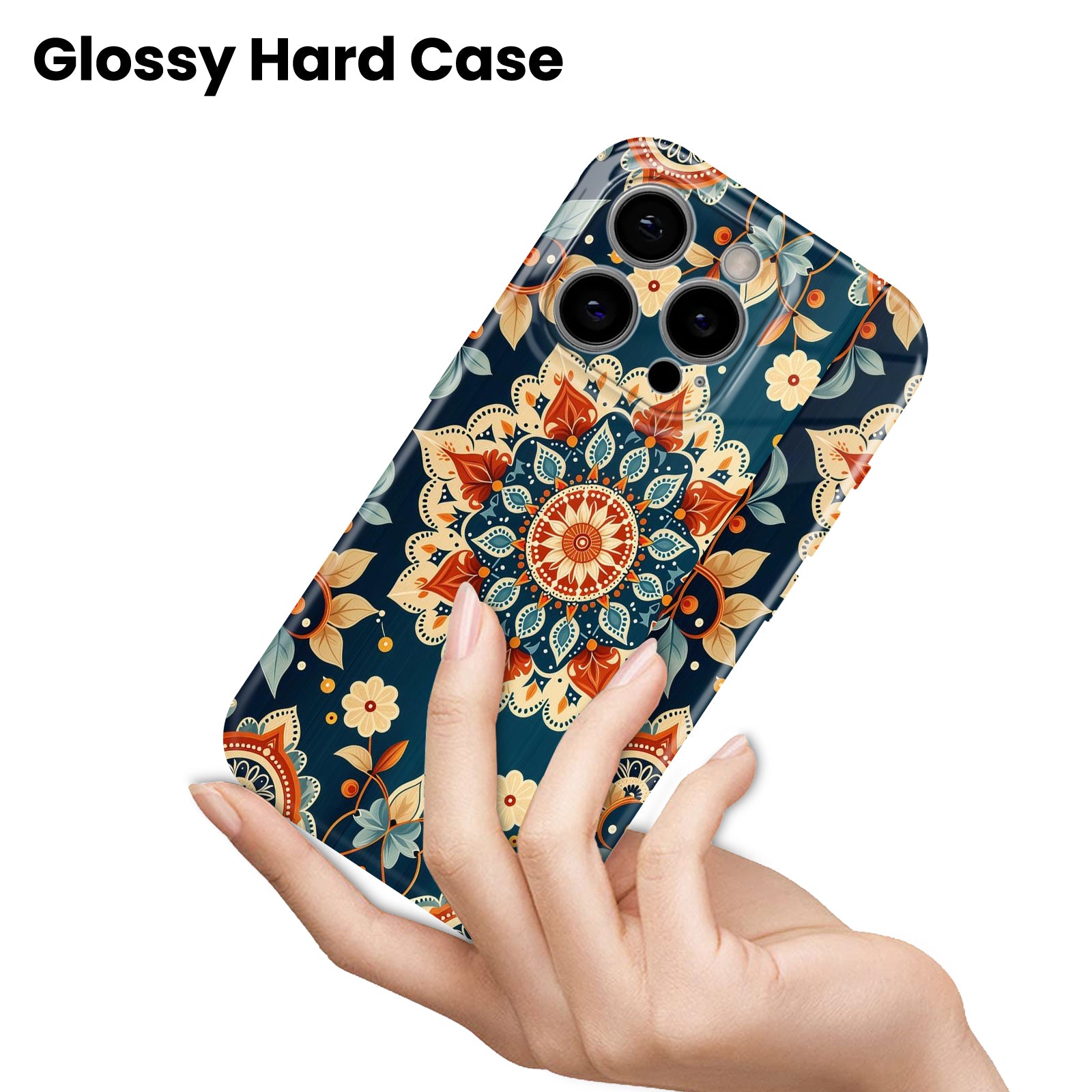 Mandala Floral Print, Teal Blue, Hard Glossy Case - Stylish & Protective Cover