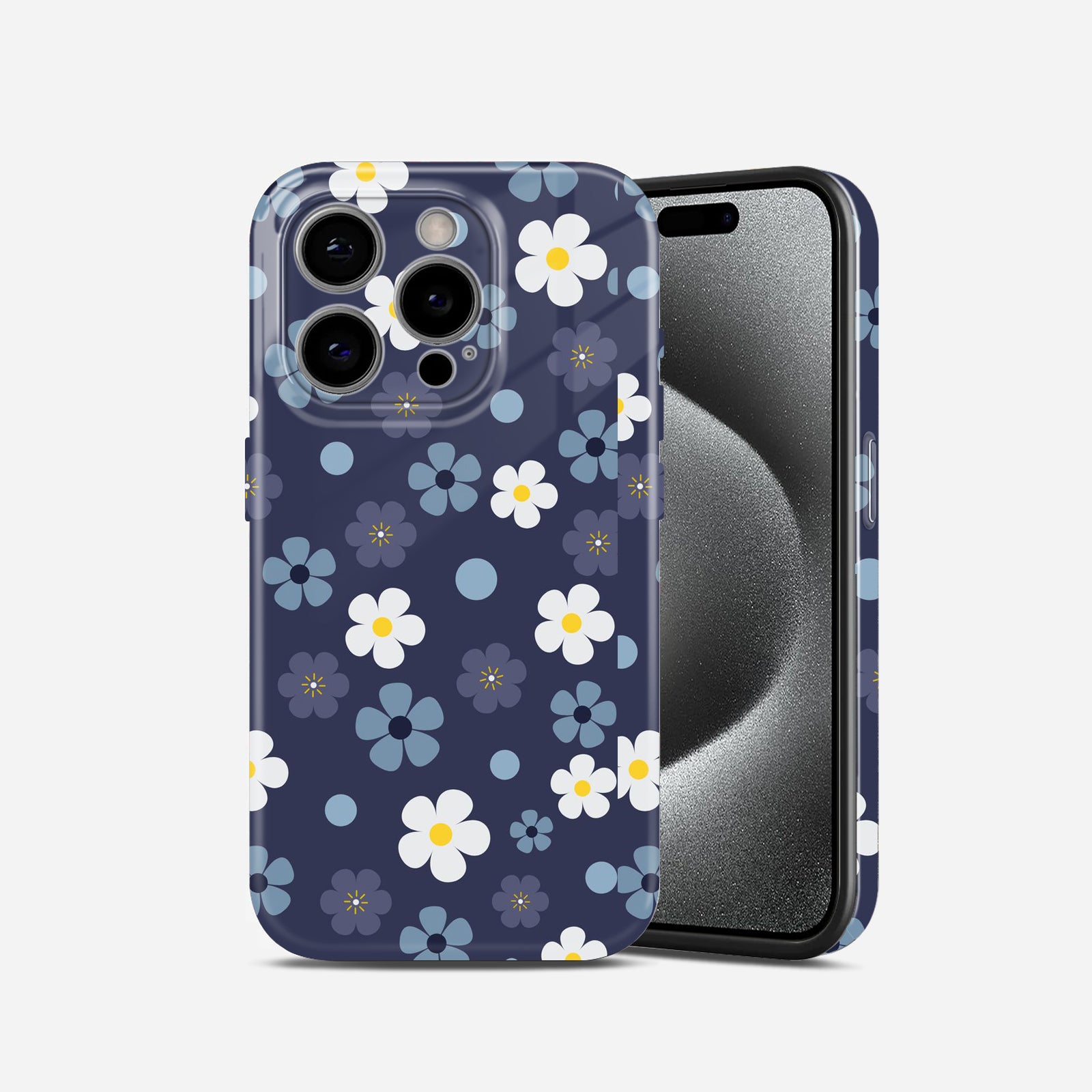 Navy Blue Floral Daisy Pattern, Hard Glossy Case - Stylish & Protective Cover