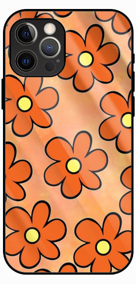 Orange Floral Print, Luxury Glass Back Phone Case