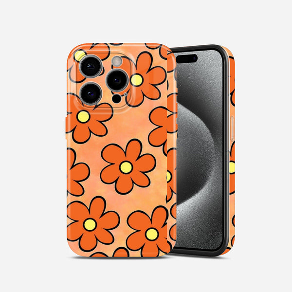 Orange Floral Print, Retro Daisy Pattern, Hard Glossy Case - Stylish & Protective Cover