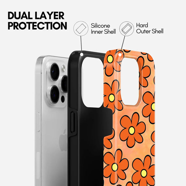 The Joyful Studio Floral Pattern, Orange, 2 in 1 Mobile Case, Dual Layer Protective Cover