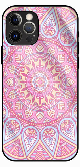 Mandala Art Design, Pink and Blue, Luxury Glass Back Phone Case